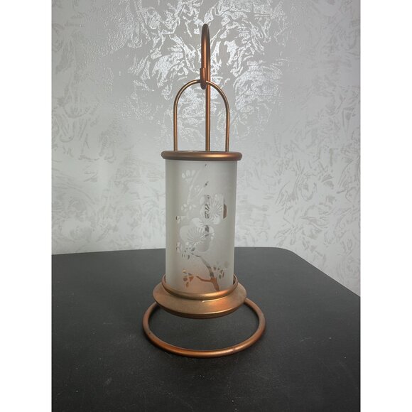 Vintage Copper Hanging Lantern With Frosted Glass & Floral Design - Picture 1 of 5